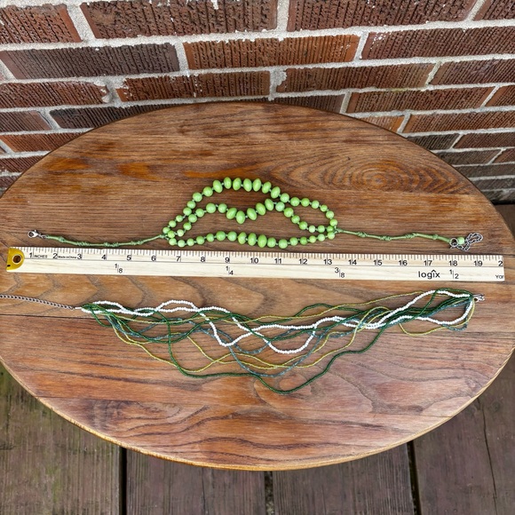 Vintage Light Green Knotted Glass Bead 3 Strand Necklace 20” plus one more - Picture 6 of 6